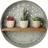 Primitives By Kathy Round Distressed Metal and Wood Wall Shelf