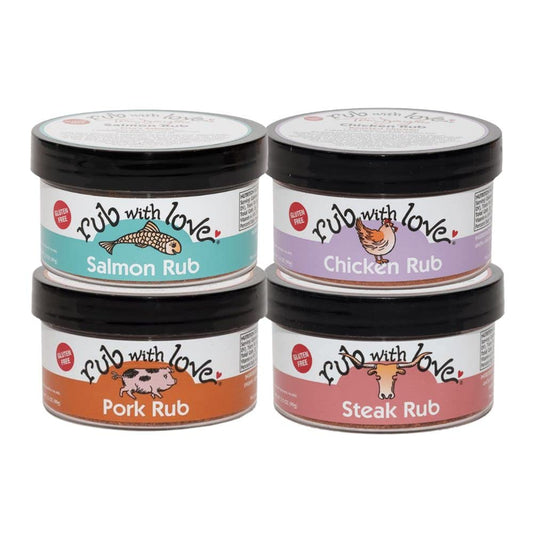 Tom Douglas Rub With Love All Natural Four Pack With Salmon Rub, Chicken Rub, Pork Rub and Steak Rub