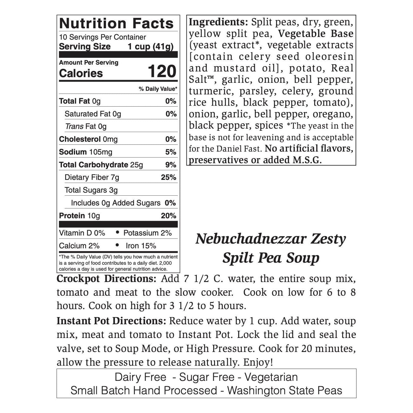 Rill Foods Nebuchadnezzar Southwest Split Pea Soup Mix Sugar Free Low Sodium Dairy Free