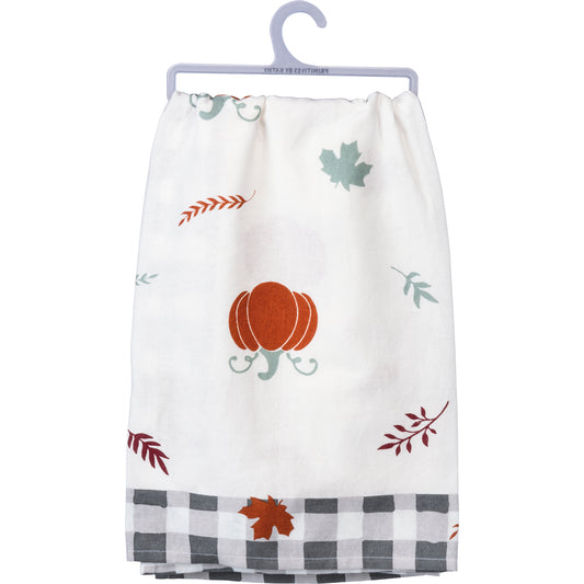 Primitives By Kathy Autumn Leaves and Pumpkin Please White Kitchen Towel