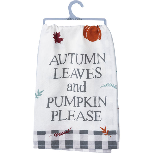 Primitives By Kathy Autumn Leaves and Pumpkin Please White Kitchen Towel