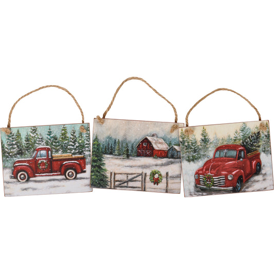 Primitives By Kathy Farm Life Red Truck Holiday Ornaments