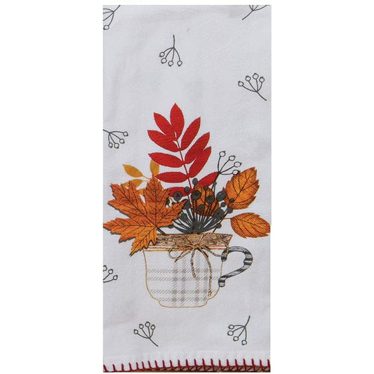 Kay Dee Designs Autumn Leaves in Coffee Mug Krinkle-Textured Flour Sack Towel