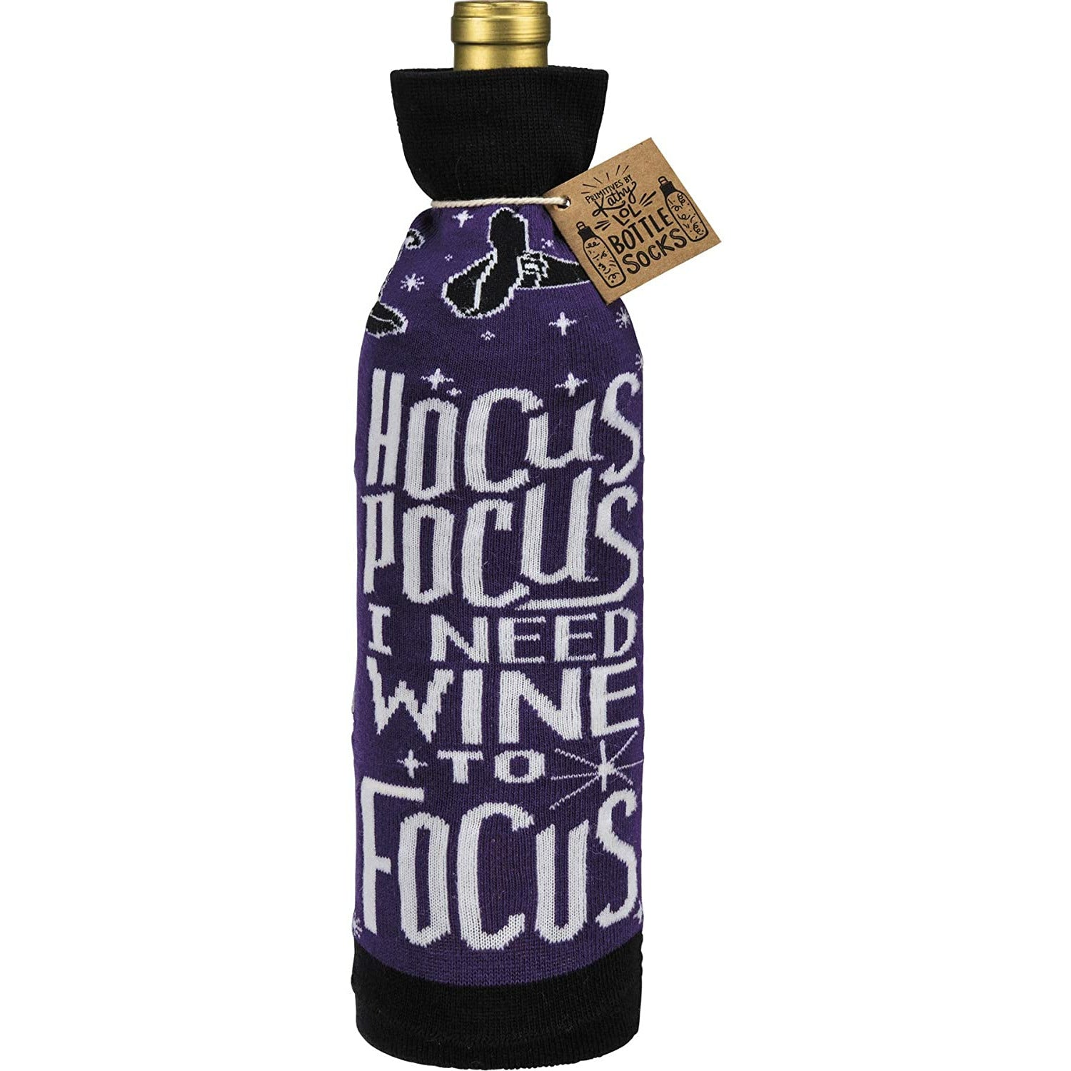 Primitives By Kathy Hocus Pocus I Need Wine To Focus Wine Bottle Halloween Gift Sock