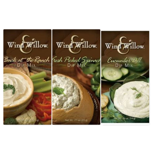 Wind & Willow Dip Mix Trio Back At The Ranch, Fresh Picked Spinach, Cucumber Dill