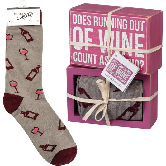 Primitives By Kathy - Running Out Of Wine - Box Sign and Socks | Specialty Food Items and Unique Gift Ideas for Everyone