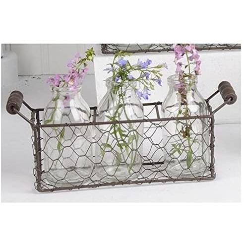 Blossom Bucket - Small Rectangle Decorative Metal Basket with Three Glass Bottles | Specialty Food Items and Unique Gift Ideas for Everyone